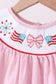 Pink fireworks flag smocked jacquard scalloped ruffle shorts set