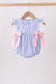 Blue Stripe Bow Seersucker Ruffle Bubble