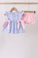 Blue Stripe Bow Seersucker Bloomer Set