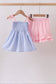 Blue Stripe Bow Smocked Seersucker Ruffle Shorts Set