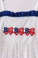 Navy bow applique ruffle dress