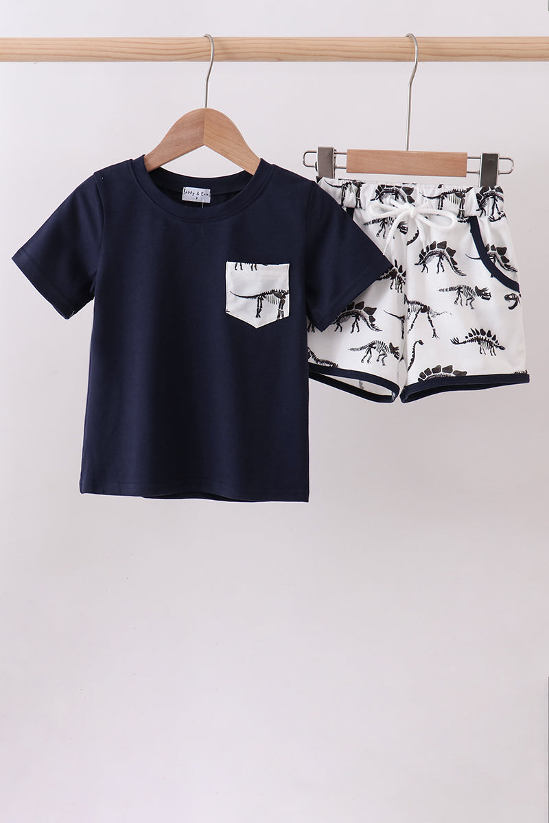 Navy dinosaur print shorts set