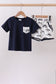 Navy dinosaur print shorts set
