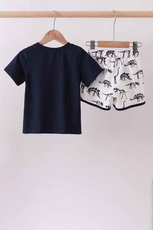 Navy dinosaur print shorts set