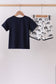 Navy dinosaur print shorts set