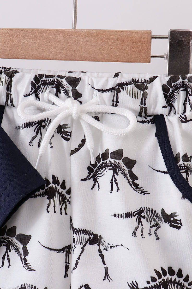 Navy dinosaur print shorts set
