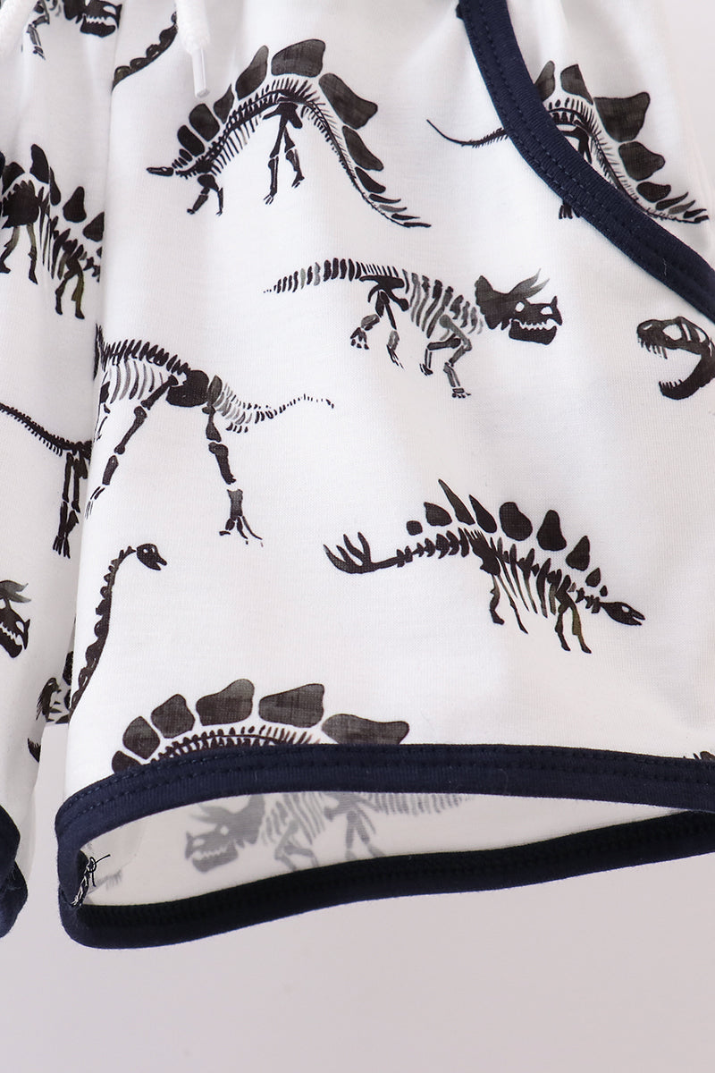 Navy dinosaur print shorts set