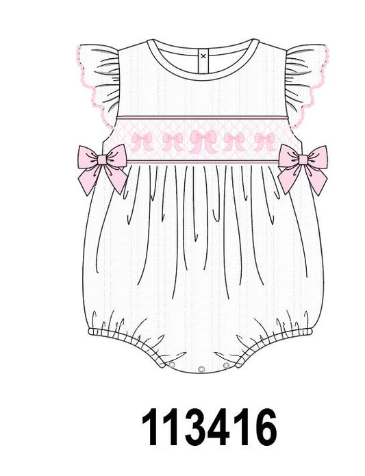 White Bow Smocked Jacquard Bubble