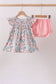 Pink Floral Smocked Bloomer Set