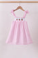 Pink stripe seersucker strawberry smocked dress