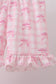 Pink bow print scalloped ruffle shorts set