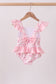 Pink bow print ruffle one-piece swimsuit