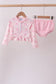 Pink bow print ruffle zipper 2pc swimsuit