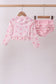 Pink bow print ruffle zipper 2pc swimsuit