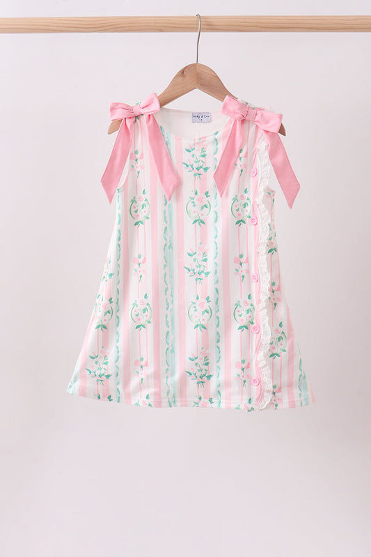 Pink floral print bow dress