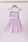 Purple floral embroidery gingham ruffle dress