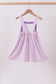 Purple floral embroidery gingham ruffle dress