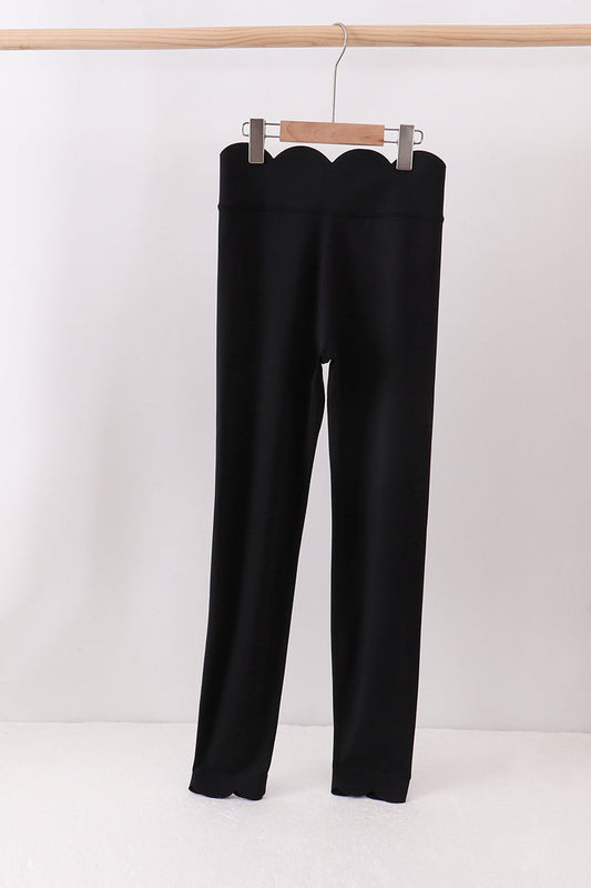 Black Scalloped Mom Yoga Active Leggings