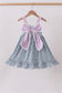 Purple floral print bow ruffle dress