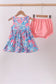 Pink tropical floral print ruffle bow bloomer set