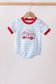 Blue Fire Engine Stripe Embroidered Bubble