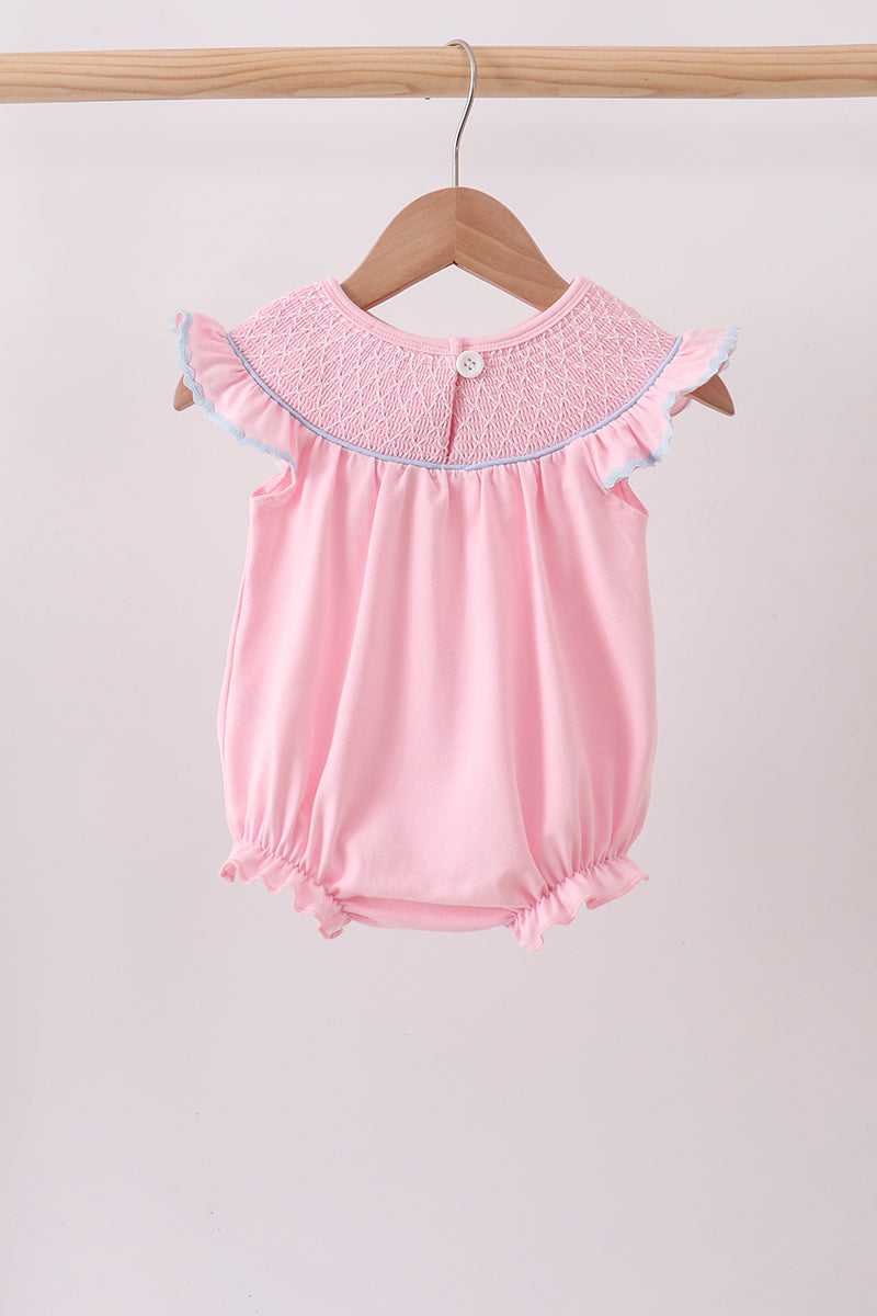 Pink Hydrangea Bow Smocked Bubble