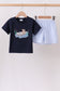Navy Puppy Applique Seersucker Set