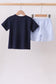 Navy Puppy Applique Seersucker Set
