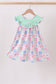 Green Bow Embroidered Checkered Dress