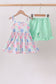 Green Bow Checkered Ruffle Shorts Set