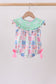 Green Bow Embroidered Checkered Bubble