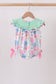 Green Bow Embroidered Checkered Bubble