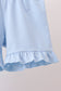 Blue Floral Embroidered Ruffle Shorts Set