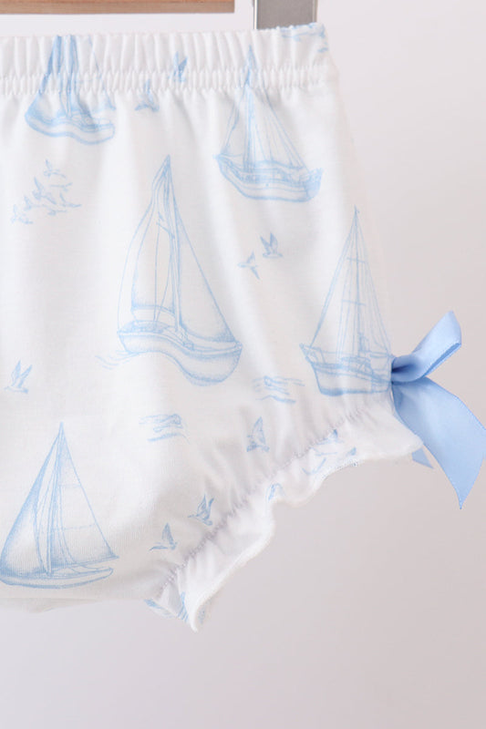 Blue Sailboat Smocked Scalloped Bloomer Set