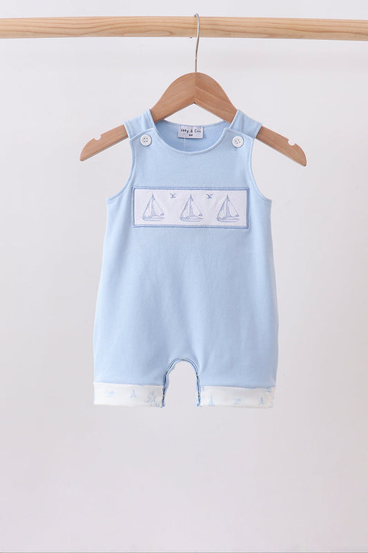 Blue Sailboat Embroidered Jon Jon