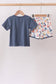 Blue Sailboat Print Shorts Set