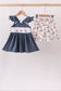 Blue Sailboat Smocked Ruffle Shorts Set