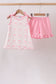 Pink Bow Print Ruffle Shorts Set