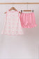 Pink Bow Print Ruffle Shorts Set
