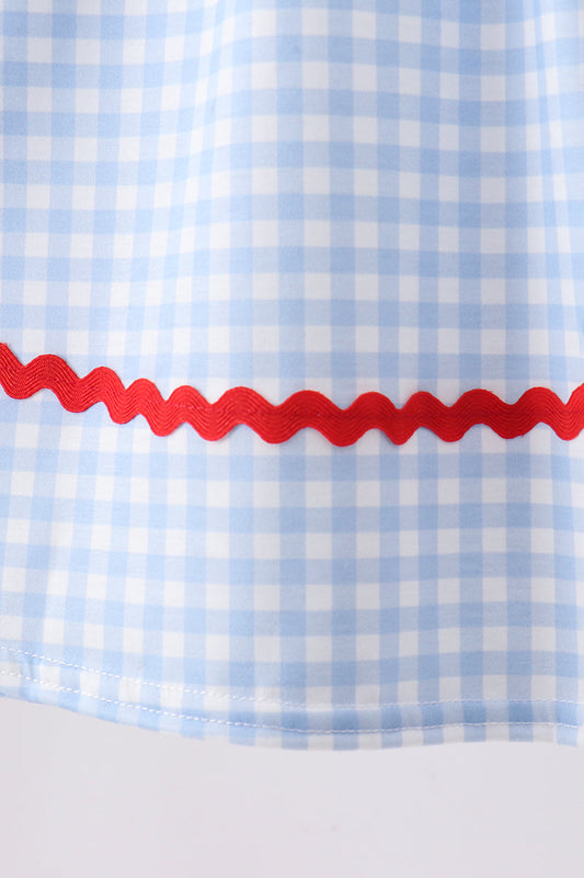 Blue School Bus Smocked Gingham Dress