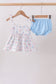 Blue Floral Smocked Bloomer Set