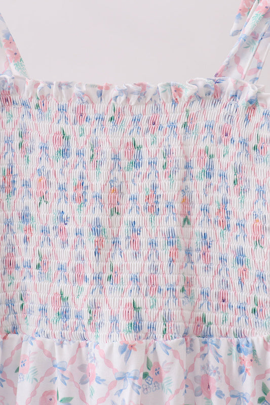 Blue Floral Smocked Mom Dress