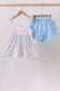 Blue Floral Smocked Ruffle Shorts Set