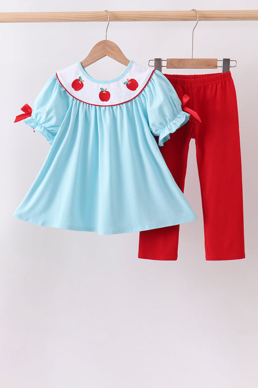 Blue Apple Embroidered Pants Set