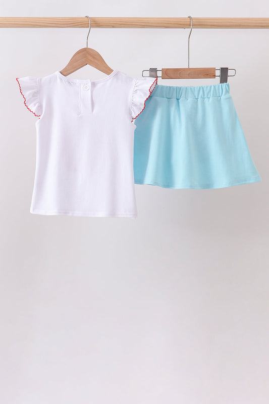 Blue Apple Applique Skorts Set