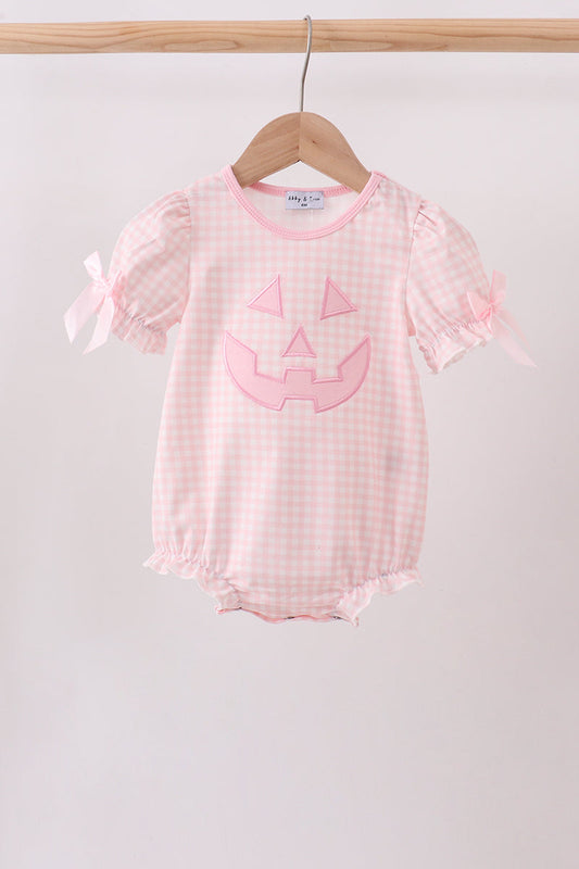 Pink Jack-O-Lantern Applique Bow Bubble