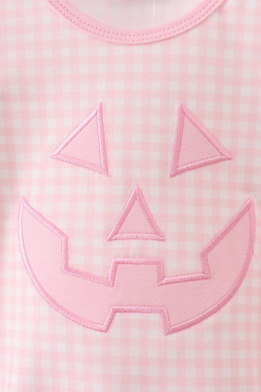 Pink Jack-O-Lantern  Applique Bow Bubble