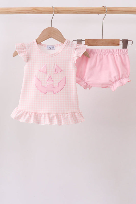 Pink Jack-O-Lantern Applique Ruffle Bloomer Set