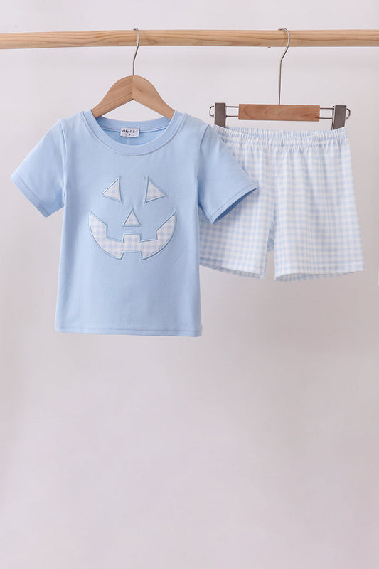 Blue Jack-O-Lantern Applique Shorts Set