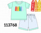 Mint Crayon Applique Gingham Shorts Set